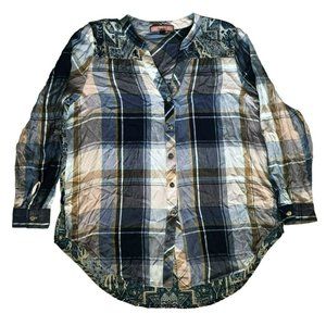 Olive Hill Women's Multicolor Plaid Long Sleeve Button Front Shirt Size Medium